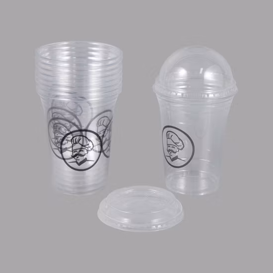 Gobelets en plastique jetables pour boissons froides PP/PS, matériau hautement transparent, avec couvercles et pailles